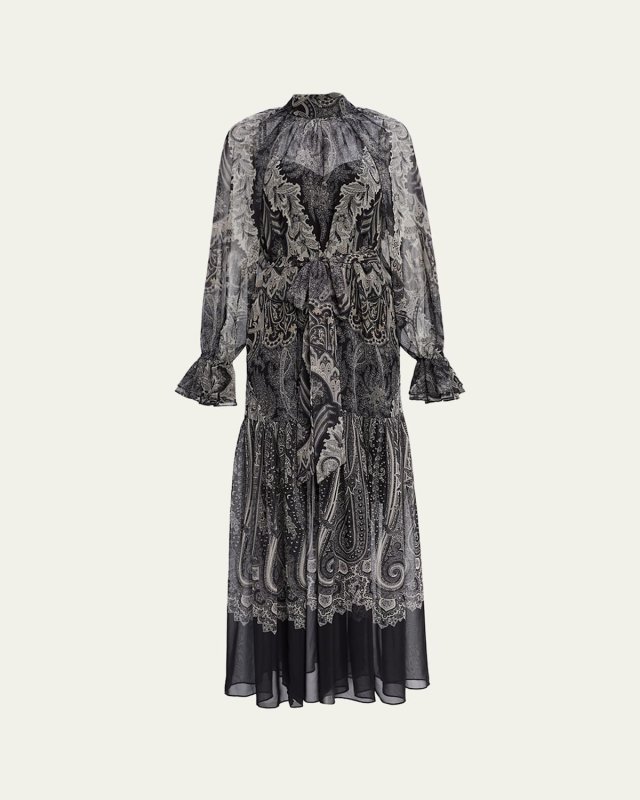 Connell Tiered Paisley-Print Maxi Dress